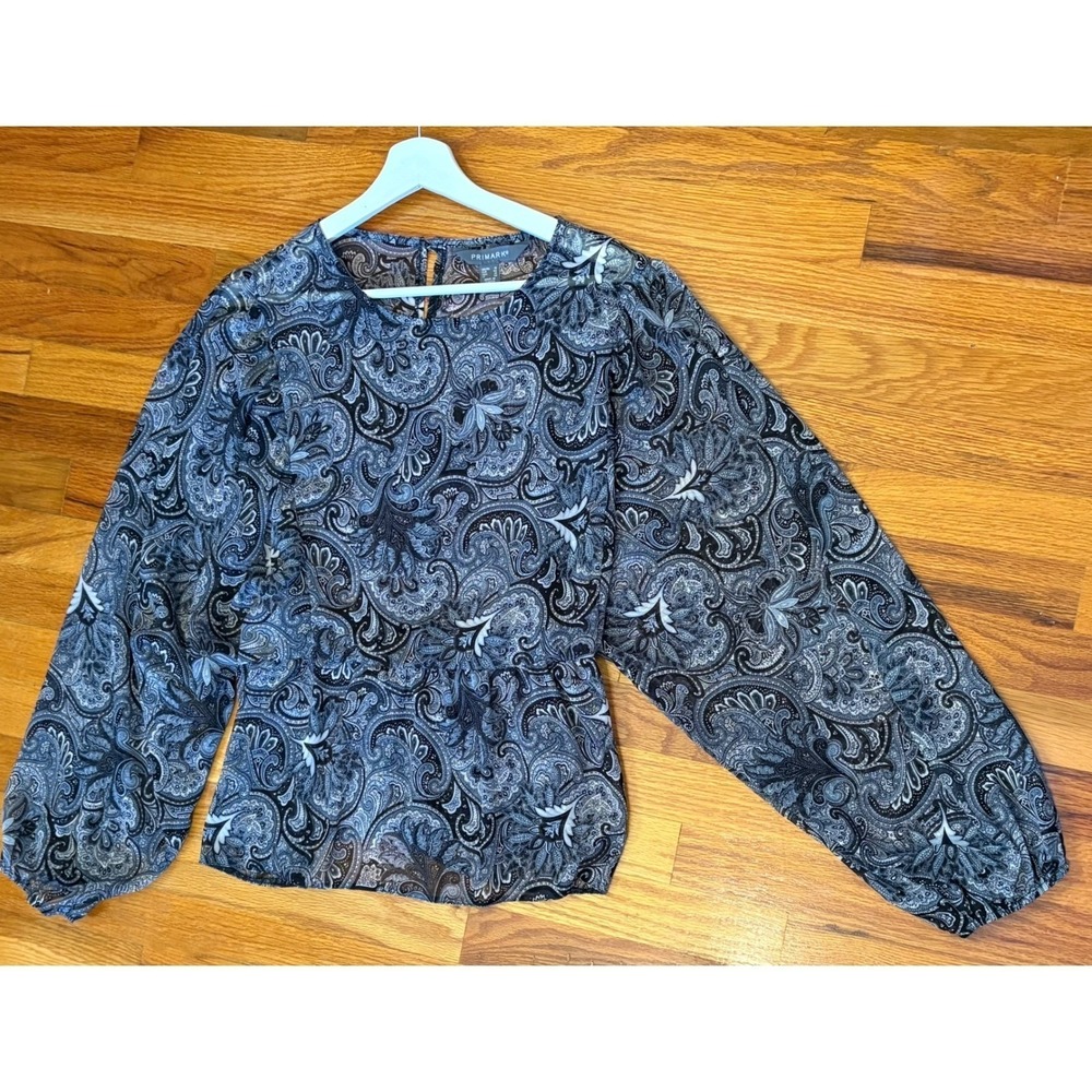 Primark Womens Cropped‎ Sheer Paisley Blouse 14 Cinched Waist Boho Festival Chic - Picture 4 of 9